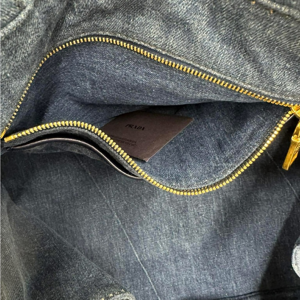 Prada Canapa Denim Tote with Gold Triangle Logo - Indigo Blue Large - Picture 6 of 10